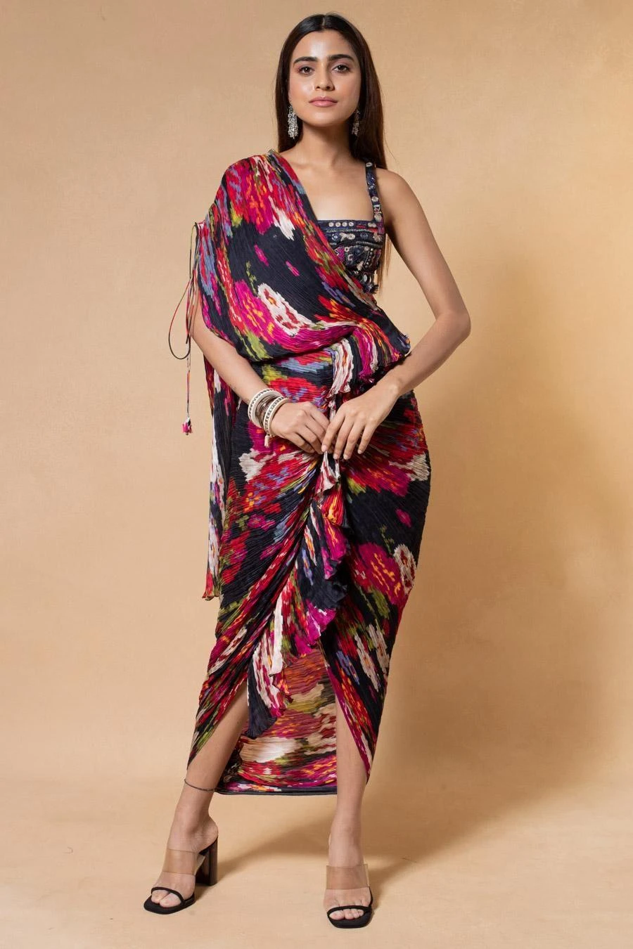 Saaksha & Kinni Red Floral Sari Dress & Embellished Bustier 3 Saaksha & Kinni Red Floral Sari Dress & Embellished Bustier