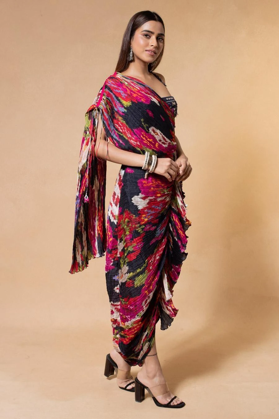 Saaksha & Kinni Red Floral Sari Dress & Embellished Bustier 4 Saaksha & Kinni Red Floral Sari Dress & Embellished Bustier - Image 2