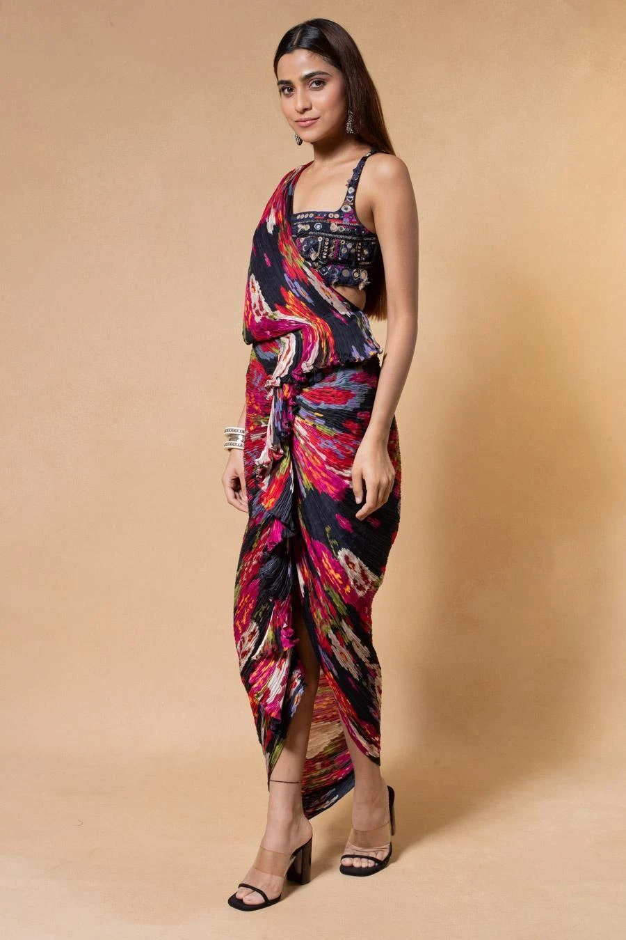 Saaksha & Kinni Red Floral Sari Dress & Embellished Bustier 5 Saaksha & Kinni Red Floral Sari Dress & Embellished Bustier - Image 3