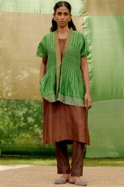 SWGT Green Silk Chanderi Ruffle Top