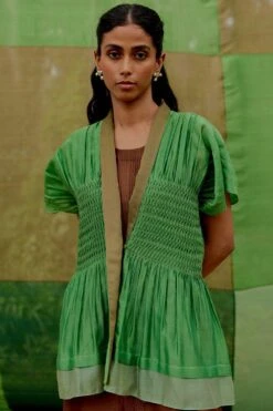 SWGT Green Silk Chanderi Ruffle Top -Inca Sales Store 2909sw27 3