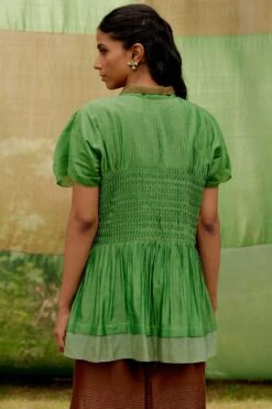 SWGT Green Silk Chanderi Ruffle Top -Inca Sales Store 2909sw27 5