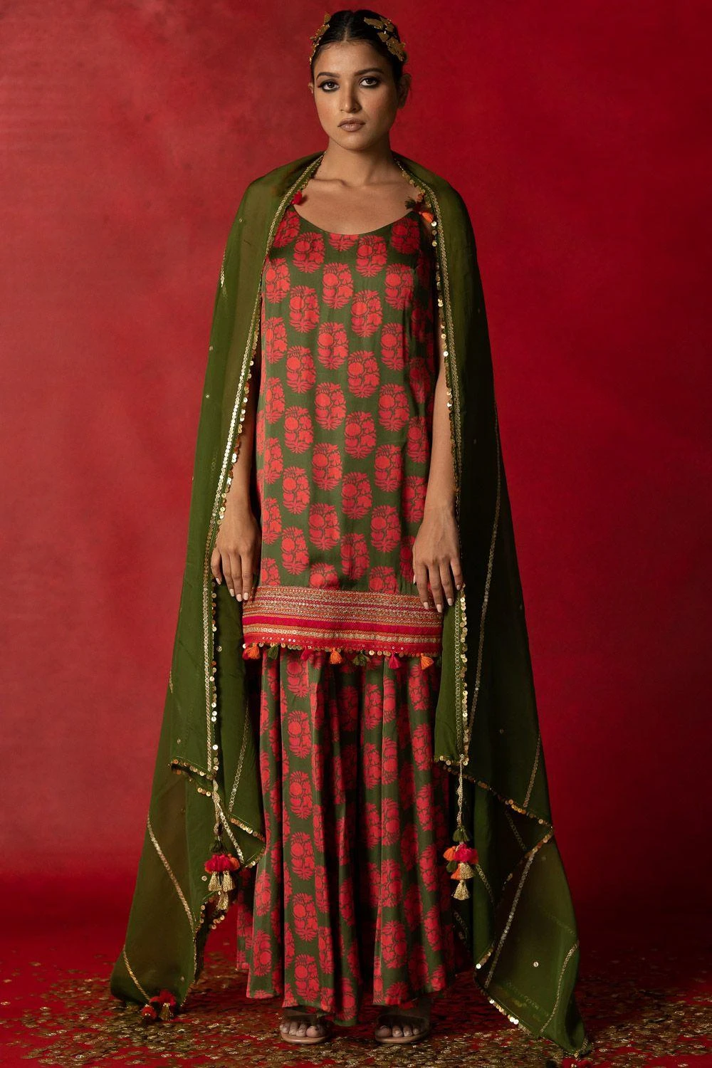 Pooja Keyur Olive Green Aari Embroidered Sharara Set 3 Pooja Keyur Olive Green Aari Embroidered Sharara Set