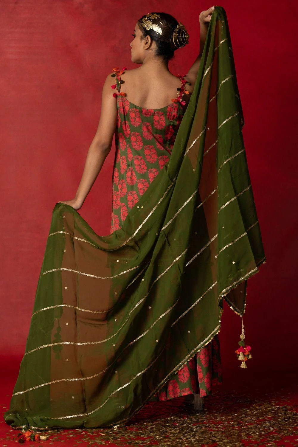 Pooja Keyur Olive Green Aari Embroidered Sharara Set 7 Pooja Keyur Olive Green Aari Embroidered Sharara Set - Image 5