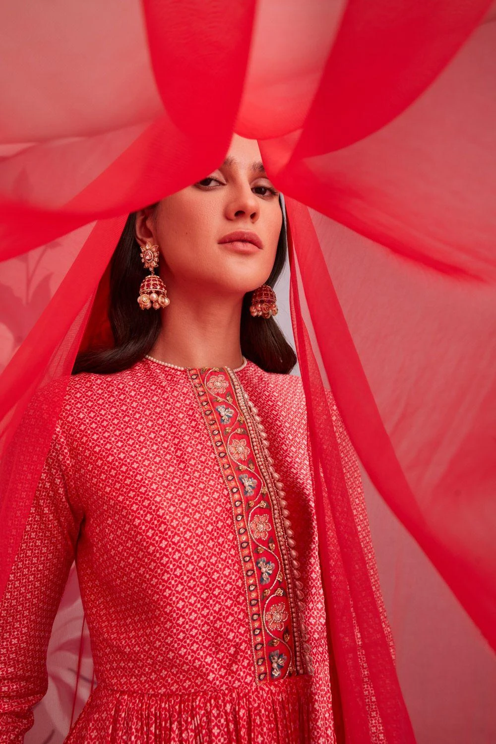 Ridhi Mehra Red Silk Peplum & Gharara Set With Dupatta 5 Ridhi Mehra Red Silk Peplum & Gharara Set With Dupatta - Image 3