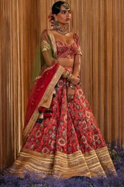Simar Dugal Red Chintz Printed Lehenga Set