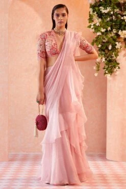 Ridhi Mehra Light Pink Embroidered Ruffle Sari