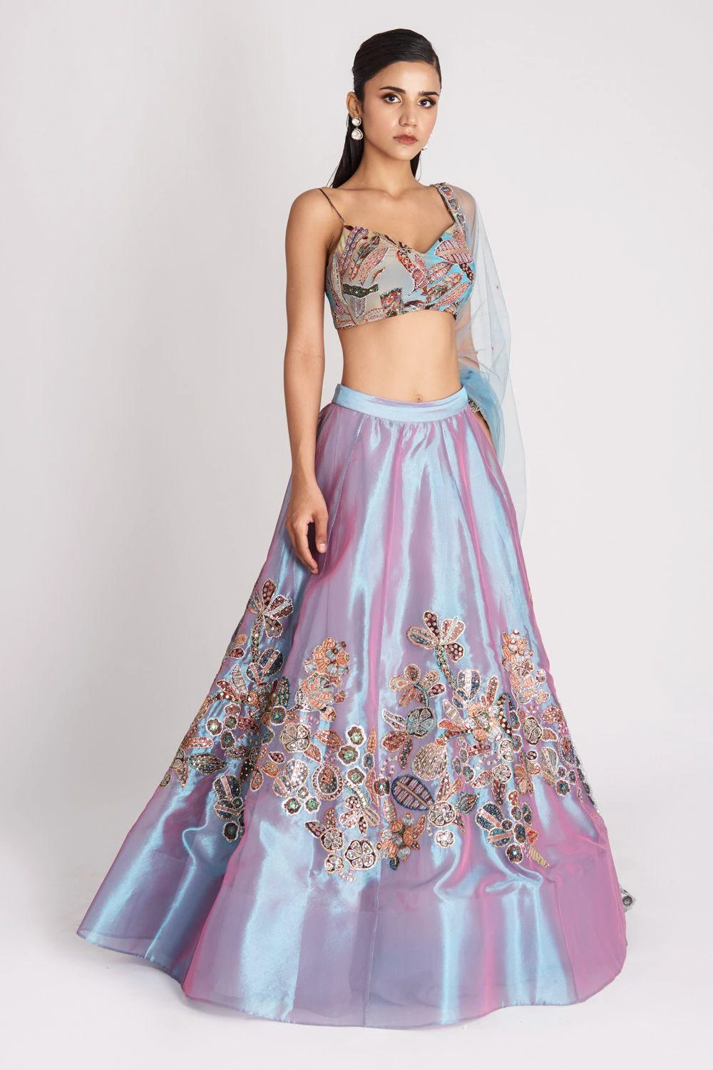 Aisha Rao Opaline Wisteria Blue Floral Lehenga Set 5 Aisha Rao Opaline Wisteria Blue Floral Lehenga Set - Image 3