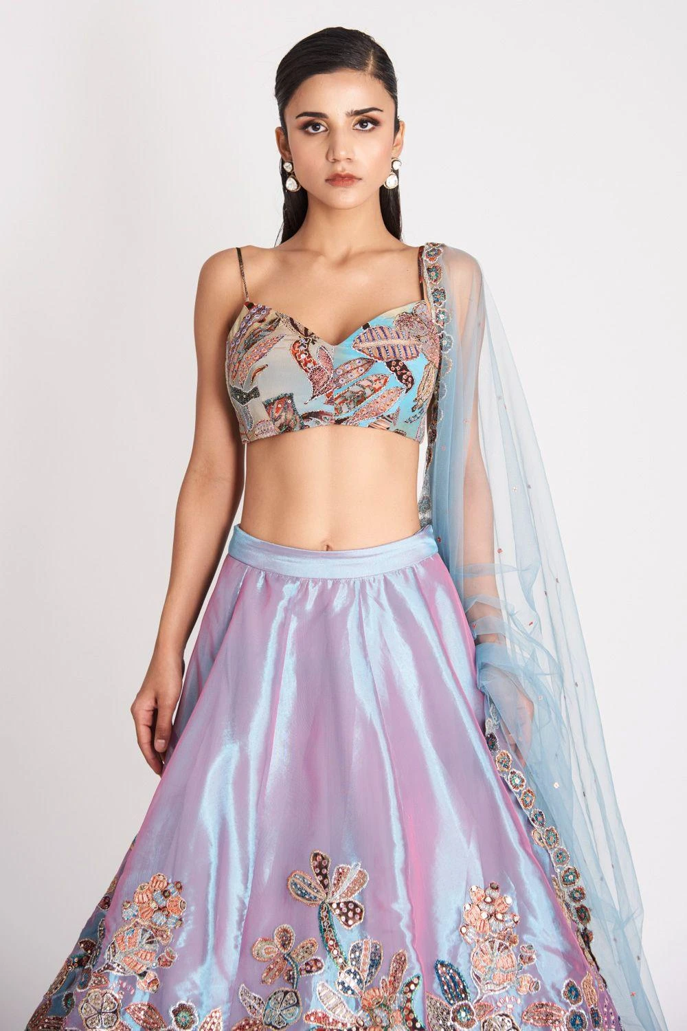 Aisha Rao Opaline Wisteria Blue Floral Lehenga Set 6 Aisha Rao Opaline Wisteria Blue Floral Lehenga Set - Image 4