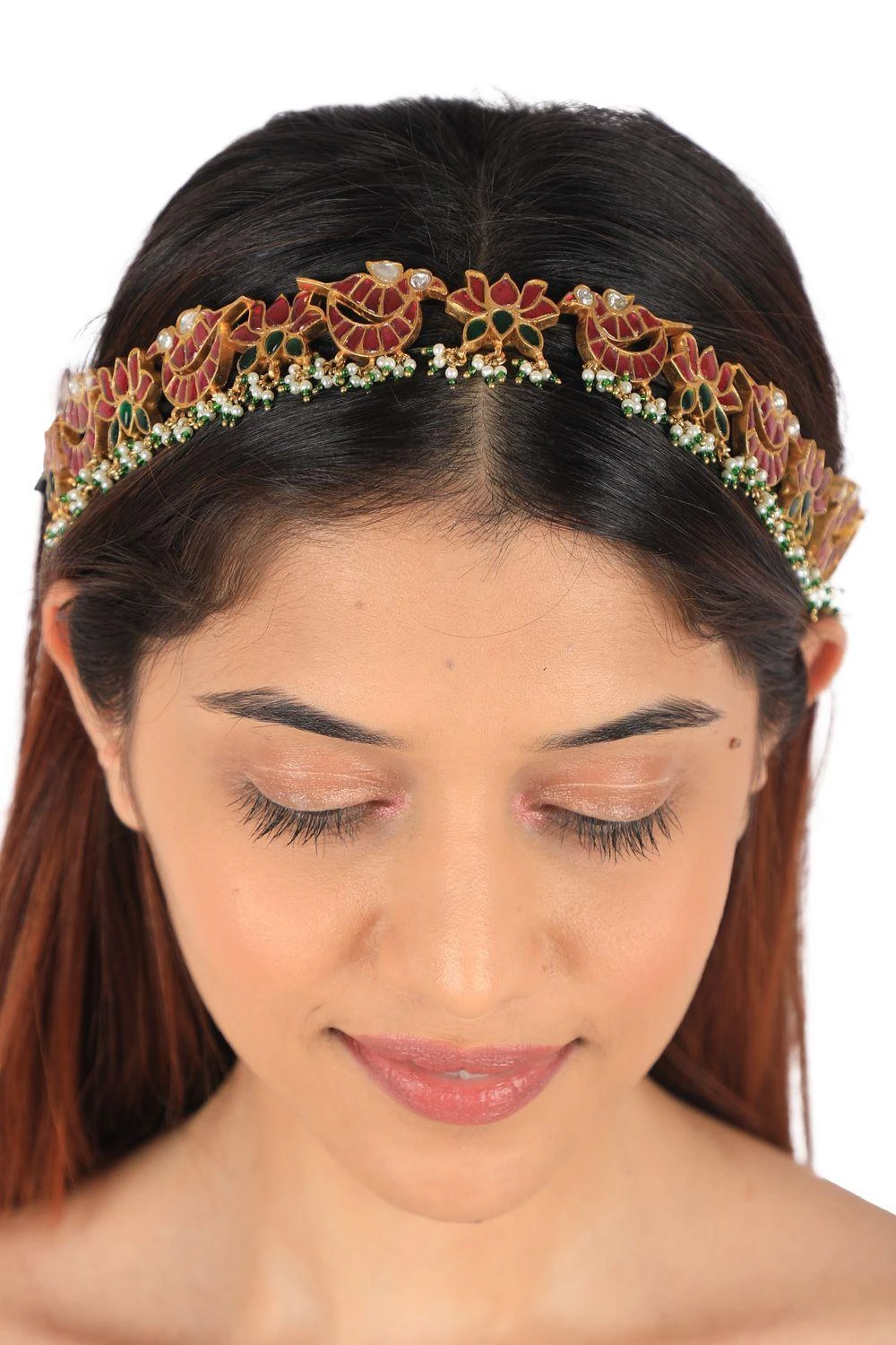 Riana Jewellery Enchanting Lotus & Peacock Mathapatti Hairband 4 Riana Jewellery Enchanting Lotus & Peacock Mathapatti Hairband - Image 2