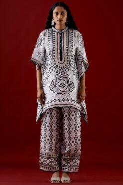 Rajdeep Ranawat White Printed Silk Poncho