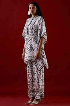 Rajdeep Ranawat White Printed Silk Poncho -Inca Sales Store 2912rd3 3