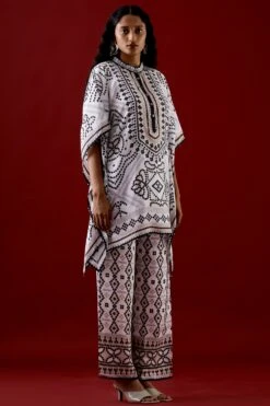 Rajdeep Ranawat White Printed Silk Poncho -Inca Sales Store 2912rd3 4