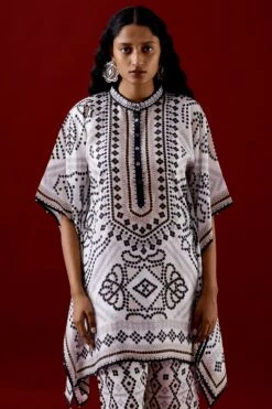 Rajdeep Ranawat White Printed Silk Poncho -Inca Sales Store 2912rd3 5