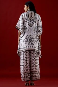 Rajdeep Ranawat White Printed Silk Poncho -Inca Sales Store 2912rd3 6