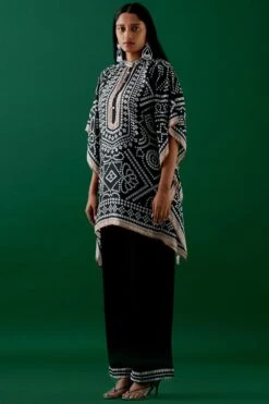 Rajdeep Ranawat Black Printed Silk Poncho -Inca Sales Store 2912rd4 2