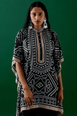 Rajdeep Ranawat Black Printed Silk Poncho -Inca Sales Store 2912rd4 4