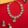Zevar By Geeta White Polki Necklace With Earrings