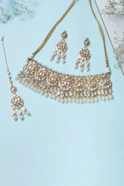 Zevar By Geeta Gold Kundan & Pearl Necklace Set