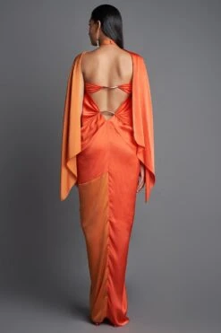 Amit Aggarwal Rust & Orange Panelled Draped Dress -Inca Sales Store 293ag14 3