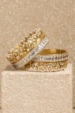 Tarun Tahiliani Accessories Ivory Pearl And Crystal Bangles