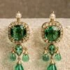 Tarun Tahiliani Accessories Emerald Statement Earrings With Drops