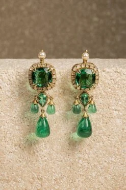 Tarun Tahiliani Accessories Emerald Statement Earrings With Drops -Inca Sales Store 29423tt31 2
