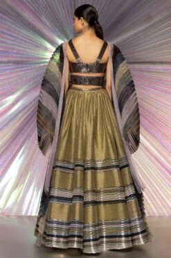Amit Aggarwal Olive Lehenga With Moulded Blouse & Plisse Drape -Inca Sales Store 294aasc9 3