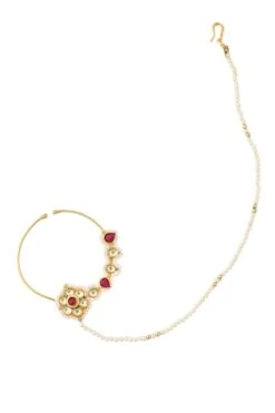 Maisara Red Gold Finish Jadau Nose Ring