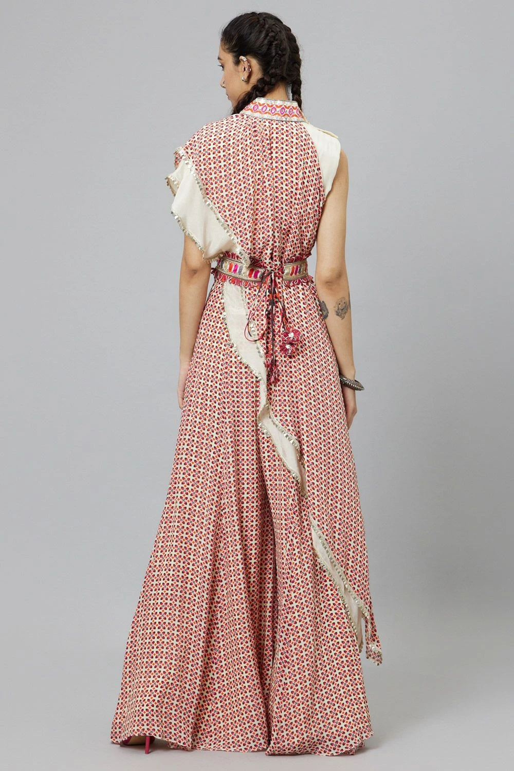 SVA Ivory Geometric Printed Draped Sari & Sharara Set 7 SVA Ivory Geometric Printed Draped Sari & Sharara Set - Image 5