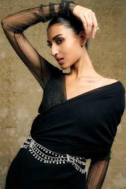 Tarun Tahiliani Accessories Silver Draped Crystal Belt