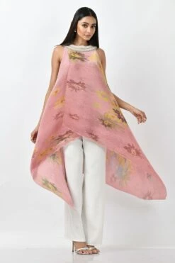 Kiran Uttam Ghosh Peach Pleated Wrap -Inca Sales Store 296kug10 2