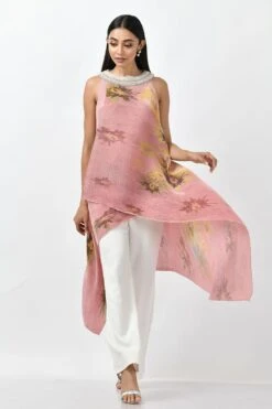 Kiran Uttam Ghosh Peach Pleated Wrap -Inca Sales Store 296kug10 3