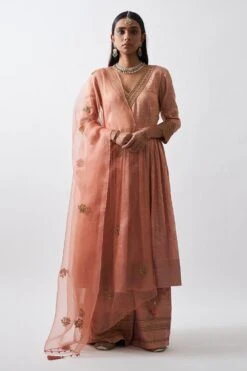 Rhua Gold Peach Handwoven Anarkali Set