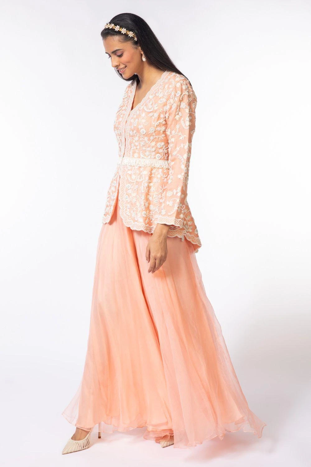 Devika Bhayana Pink Embroidered V Neck Jacket & Sharara Set 3 Devika Bhayana Pink Embroidered V Neck Jacket & Sharara Set