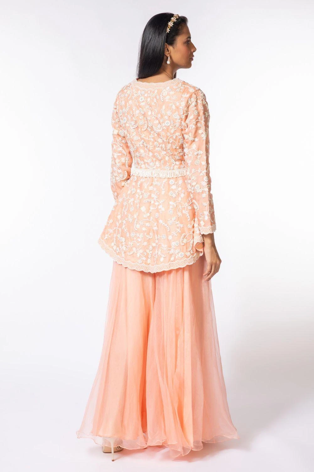 Devika Bhayana Pink Embroidered V Neck Jacket & Sharara Set 6 Devika Bhayana Pink Embroidered V Neck Jacket & Sharara Set - Image 4