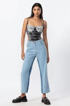 Saaksha & Kinni Blue Mirror Embellished Bodysuit