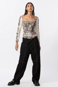 Saaksha & Kinni Ivory Mirror Embellished Bodysuit