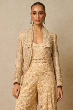 Tarun Tahiliani Beige Crystal Embellished Gilet Set -Inca Sales Store 29823tt10 4