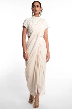 Aikeyah White Draped Sari With An Embellished Blouse