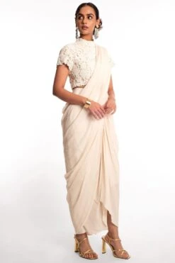 Aikeyah White Draped Sari With An Embellished Blouse 9 Aikeyah White Draped Sari With An Embellished Blouse -Inca Sales Store 29ai7 3