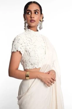 Aikeyah White Draped Sari With An Embellished Blouse 10 Aikeyah White Draped Sari With An Embellished Blouse -Inca Sales Store 29ai7 4