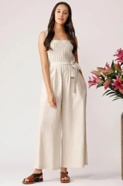 Payal Pratap Beige Linen Strappy Jumpsuit