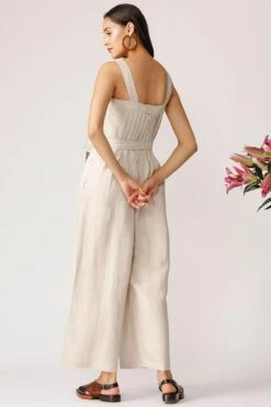 Payal Pratap Beige Linen Strappy Jumpsuit -Inca Sales Store 2ss 14 beige 5