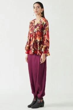 Payal Pratap Wine Drape Pants In Satin -Inca Sales Store 2vr 70a 3