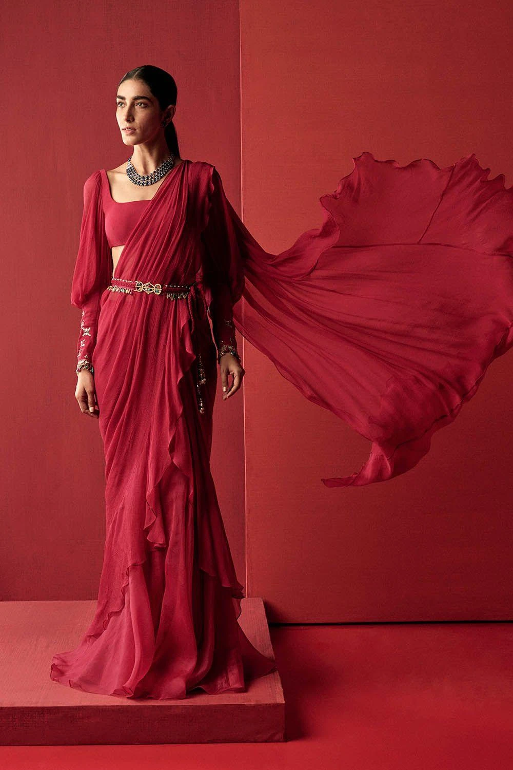 Ridhi Mehra Berina Draped Ruffle Sari With Belt 3 Ridhi Mehra Berina Draped Ruffle Sari With Belt