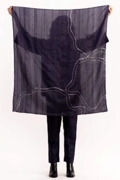 Medium Navy Jamdani & Bandhani Scarf