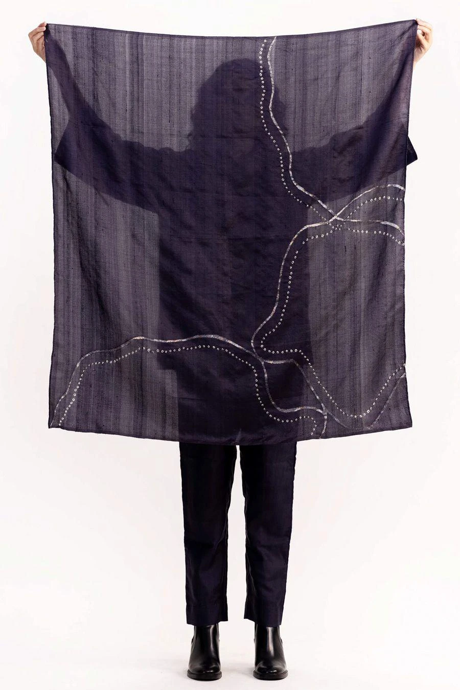 Medium Navy Jamdani & Bandhani Scarf 3 Medium Navy Jamdani & Bandhani Scarf