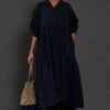 Mati Navy Blue Tiered Shirt Dress