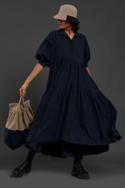 Mati Navy Blue Tiered Shirt Dress -Inca Sales Store 3012wo8 4